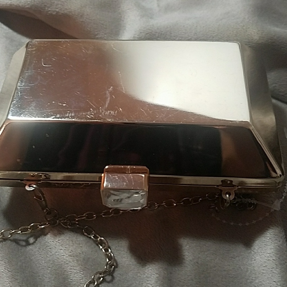 GOLD Cocktail Purse with chain and faux diamond